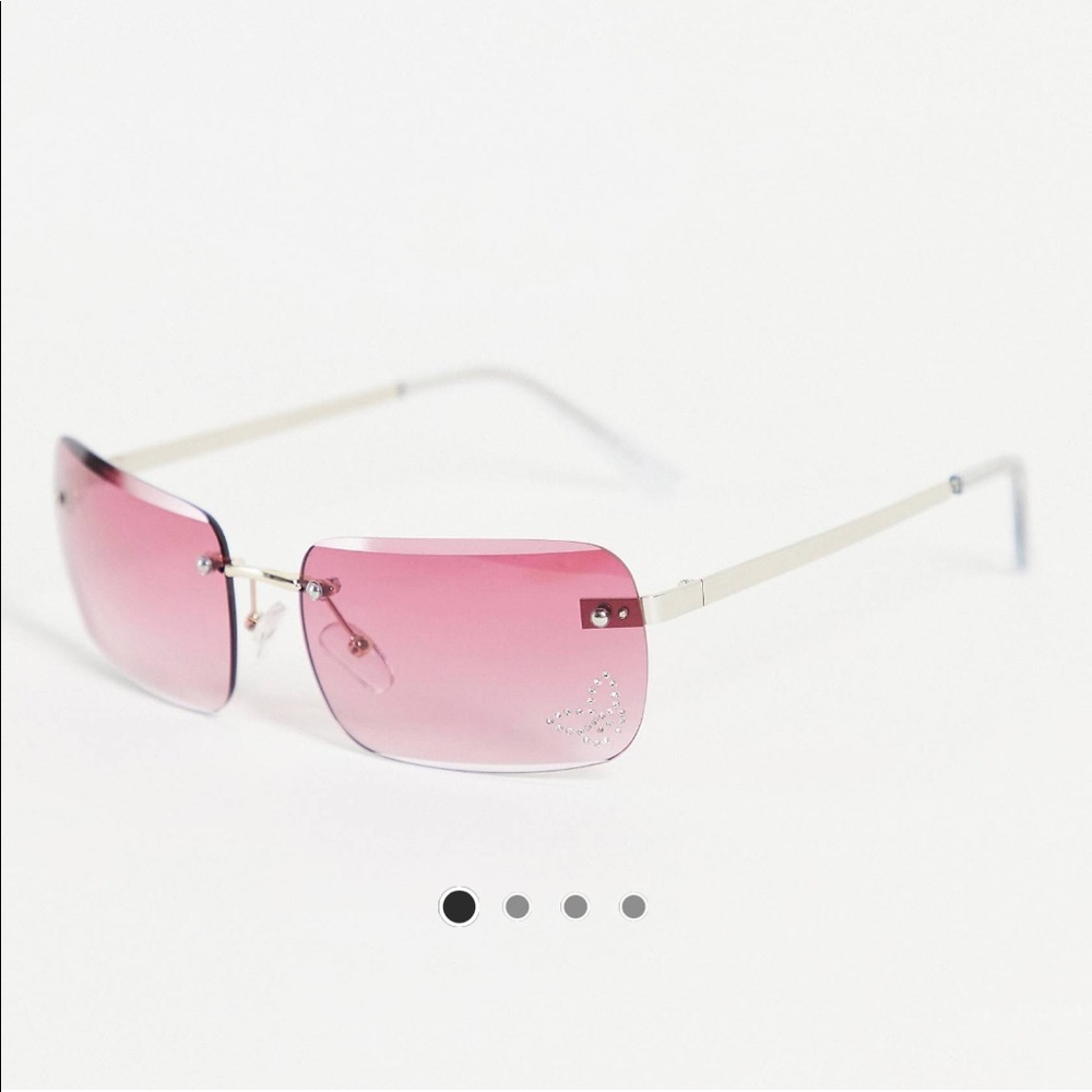 ASOS Design Rimless Butterfly pink lens sunglasses